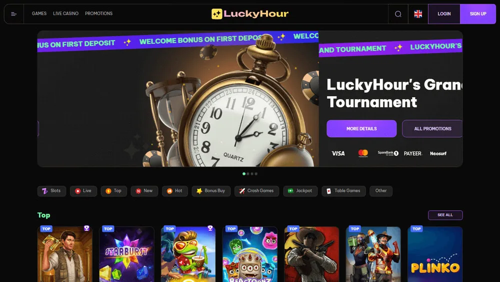 LuckyHour online casino interface
